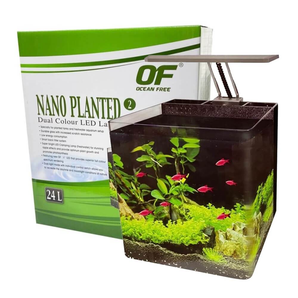 Acvariu Nano Planted 24 litri Ocean Free 1 Acvariu Nano Planted 24 litri Ocean Free – acvariu echipat, acvariu sticla nano ideal pentru plante si pesti cu un design modern. Acest acvariu este solutia perfecta pentru pasionatii de acvaristica care doresc sa creeze un habitat vibrant si sanatos pentru plante si vietati acvatice intr-un spatiu compact. Cu un volum de 24 litri, acest acvariu nano combina estetica moderna cu functionalitatea avansata, fiind alegerea perfecta pentru birou, scoala sau acasa.