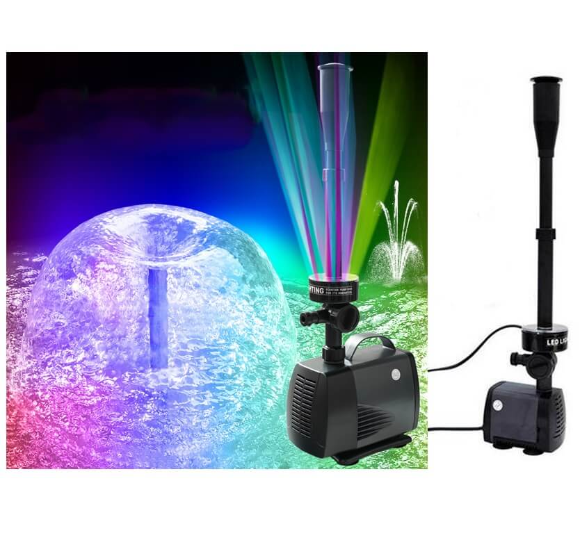 Fantana arteziana cu jocuri de lumini LED 3500 l/h 30 leduri 2 Fantana arteziana cu jocuri de lumini LED imbina perfect reflectia ledurilor multicolore in dinamica apei. Fantana arteziana cu iluminare apa dotata cu unul din cele mai deosebite proiectoare pentru fantani arteziene cu 30 leduri ce ilumineaza apa care tasneste din aceasta. Se poate monta usor in spatii cu apa de adancime maxima de 60 cm. Specificații: – Complet non coroziv – Pompa de apă submersibilă protejată de un strat de plastic complet etans care elimina 100% riscul de accidente ale curentului electric în contact cu apa. – Fantana arteziana ușor de curățat și de întreținut. – Design compact, de calitate ce este garantat să funcționeze perioade îndelungate de timp. Domeniu de aplicare: Dotată cu o pompa de apă de cea mai buna calitată, această fantana arteziana cu jocuri de lumini LED se poate utiliza în scop decorativ ca de exemplu în iazuri, grădini, heleștee, acvarii, sisteme de recirculare a apei, mini irigații, etc. Kit fântână arteziană inclus cu 2 pipe diferite pentru un spectacol de difuzie al apei variat sub formă de țâșnitoare și clopot de apă. Fantana arteziana cu jocuri de lumini LED va fi pusă în funcțiune numai după imersia acesteia în apă. Temperatura maximă de utilizare este de 45 °C. Parametrii tehnici: Lungimea cablului electric: 4,8 metri. Cablu electric cauciucat special fabricat pentru lucrul sub apă. Model: LED-5800FP Voltaj: 220V/230V/240V 50Hz. Frecvență: 50 Hz. Putere / consum de energie electrică: 45 W. Debit maxim: 3500 Litri / Oră. Diametrul exterior al ștuțului de evacuare a apei: 19 mm. Dimensiunile pompei submersibile: 15 cm (Lungime) x 8 cm (lățime) x 10 cm (înălțime). Fântâna arteziană este dotată cu dispozitiv de iluminare spot led sub formă de disc de 7 cm diametru cu 30 leduri care își schimbă automat culoarea la un interval de 3 secune astfel: roșu – albastru verde, verde – albastru, verde – roșu, verde, albastru – roșu, roșu. Fântână arteziană are 2 cabluri de alimentare: unul pentru pompă și celălalt pentru spotul led, o soluție excelentă pentru a putea conecta spotul LED la un programator electric ca să funcționeze într-un anumit interval orar pe timpul nopții. Pompă submersibilă cu reglaj al debitului de apă cu alimentare la 220V/230V/240V 50Hz de 45 W cu un debit de 3500 l/h, un H maxim al coloanei de apă ridicată de 3 metri și un jet de apă aruncat de aproximativ 150 cm, în funcție de kitul de dispersie a apei la care este conectată. Kit de fântână arteziană cu 2 capete ce pot fi folosite fiecare separat: unul țâșnitoare și unul cupolă. Înălțimea maximă a fântânii arteziene cu kitul de dispersie al apei montat este de 60 cm. Pompa de apă foate fi folosită separat ca pompă pentru cascade sau alte amenajări care implică propulsia de apă. De asmenea produsul mai vine în cutie cu încă 2 stuțuri cu diamentrul exterior de 18 mm și 22 mm. Cele 4 ventuze ajută la fixarea fântânii arteziene pe o suprafață plană, netedă și luciosă.