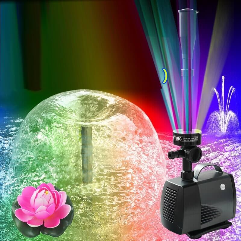 Fantana arteziana cu jocuri de lumini LED 3500 l/h 30 leduri 1 Fantana arteziana cu jocuri de lumini LED imbina perfect reflectia ledurilor multicolore in dinamica apei. Fantana arteziana cu iluminare apa dotata cu unul din cele mai deosebite proiectoare pentru fantani arteziene cu 30 leduri ce ilumineaza apa care tasneste din aceasta. Se poate monta usor in spatii cu apa de adancime maxima de 60 cm. Specificații: – Complet non coroziv – Pompa de apă submersibilă protejată de un strat de plastic complet etans care elimina 100% riscul de accidente ale curentului electric în contact cu apa. – Fantana arteziana ușor de curățat și de întreținut. – Design compact, de calitate ce este garantat să funcționeze perioade îndelungate de timp. Domeniu de aplicare: Dotată cu o pompa de apă de cea mai buna calitată, această fantana arteziana cu jocuri de lumini LED se poate utiliza în scop decorativ ca de exemplu în iazuri, grădini, heleștee, acvarii, sisteme de recirculare a apei, mini irigații, etc. Kit fântână arteziană inclus cu 2 pipe diferite pentru un spectacol de difuzie al apei variat sub formă de țâșnitoare și clopot de apă. Fantana arteziana cu jocuri de lumini LED va fi pusă în funcțiune numai după imersia acesteia în apă. Temperatura maximă de utilizare este de 45 °C. Parametrii tehnici: Lungimea cablului electric: 4,8 metri. Cablu electric cauciucat special fabricat pentru lucrul sub apă. Model: LED-5800FP Voltaj: 220V/230V/240V 50Hz. Frecvență: 50 Hz. Putere / consum de energie electrică: 45 W. Debit maxim: 3500 Litri / Oră. Diametrul exterior al ștuțului de evacuare a apei: 19 mm. Dimensiunile pompei submersibile: 15 cm (Lungime) x 8 cm (lățime) x 10 cm (înălțime). Fântâna arteziană este dotată cu dispozitiv de iluminare spot led sub formă de disc de 7 cm diametru cu 30 leduri care își schimbă automat culoarea la un interval de 3 secune astfel: roșu – albastru verde, verde – albastru, verde – roșu, verde, albastru – roșu, roșu. Fântână arteziană are 2 cabluri de alimentare: unul pentru pompă și celălalt pentru spotul led, o soluție excelentă pentru a putea conecta spotul LED la un programator electric ca să funcționeze într-un anumit interval orar pe timpul nopții. Pompă submersibilă cu reglaj al debitului de apă cu alimentare la 220V/230V/240V 50Hz de 45 W cu un debit de 3500 l/h, un H maxim al coloanei de apă ridicată de 3 metri și un jet de apă aruncat de aproximativ 150 cm, în funcție de kitul de dispersie a apei la care este conectată. Kit de fântână arteziană cu 2 capete ce pot fi folosite fiecare separat: unul țâșnitoare și unul cupolă. Înălțimea maximă a fântânii arteziene cu kitul de dispersie al apei montat este de 60 cm. Pompa de apă foate fi folosită separat ca pompă pentru cascade sau alte amenajări care implică propulsia de apă. De asmenea produsul mai vine în cutie cu încă 2 stuțuri cu diamentrul exterior de 18 mm și 22 mm. Cele 4 ventuze ajută la fixarea fântânii arteziene pe o suprafață plană, netedă și luciosă.