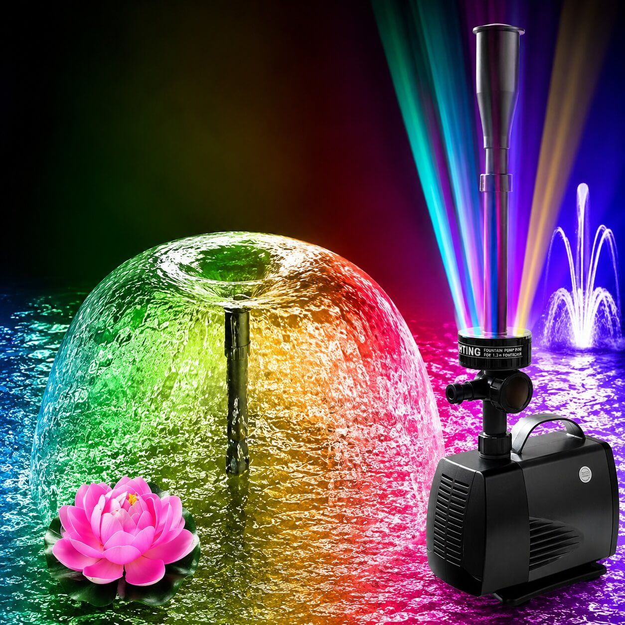 Fantana arteziana cu leduri 2000 l/h 9 Fantana arteziana cu lumini multicolore si efect de cupola pentru iaz