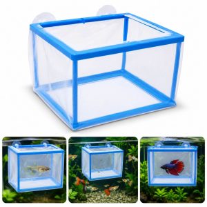 Separator pesti acvariu din plasa cu ventuze si trei exemple de utilizare