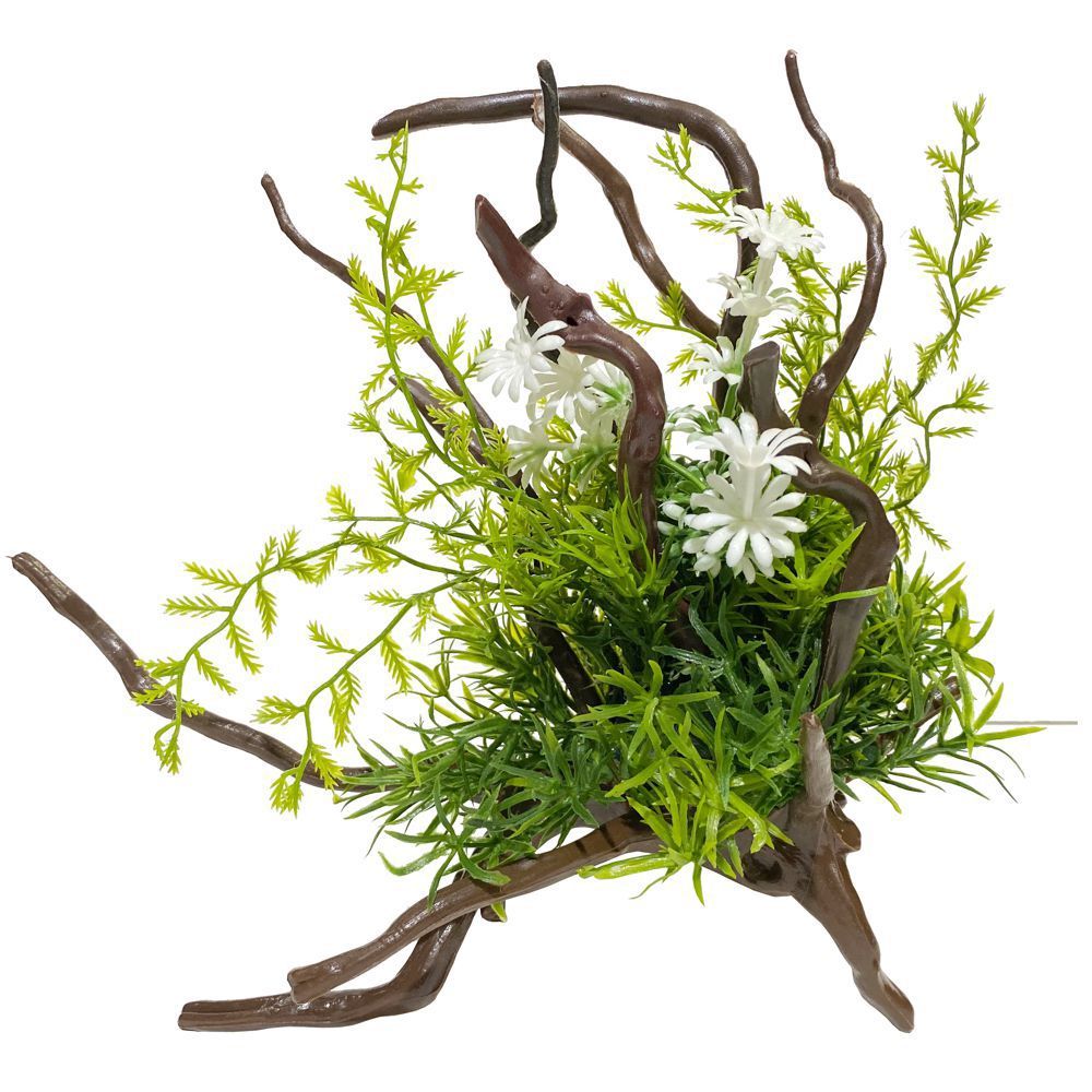 Flori si plante artificiale de acvariu decor cu Drift Wood 1 Flori si plante artificiale de acvariu decor cu Drift Wood surprinde frumusetea naturii; plante artificiale realiste si aranjamente flori artificiale acvariu cu flori ornamentale plastic, ideale pentru un peisaj subacvatic vibrant si fara intretinere.