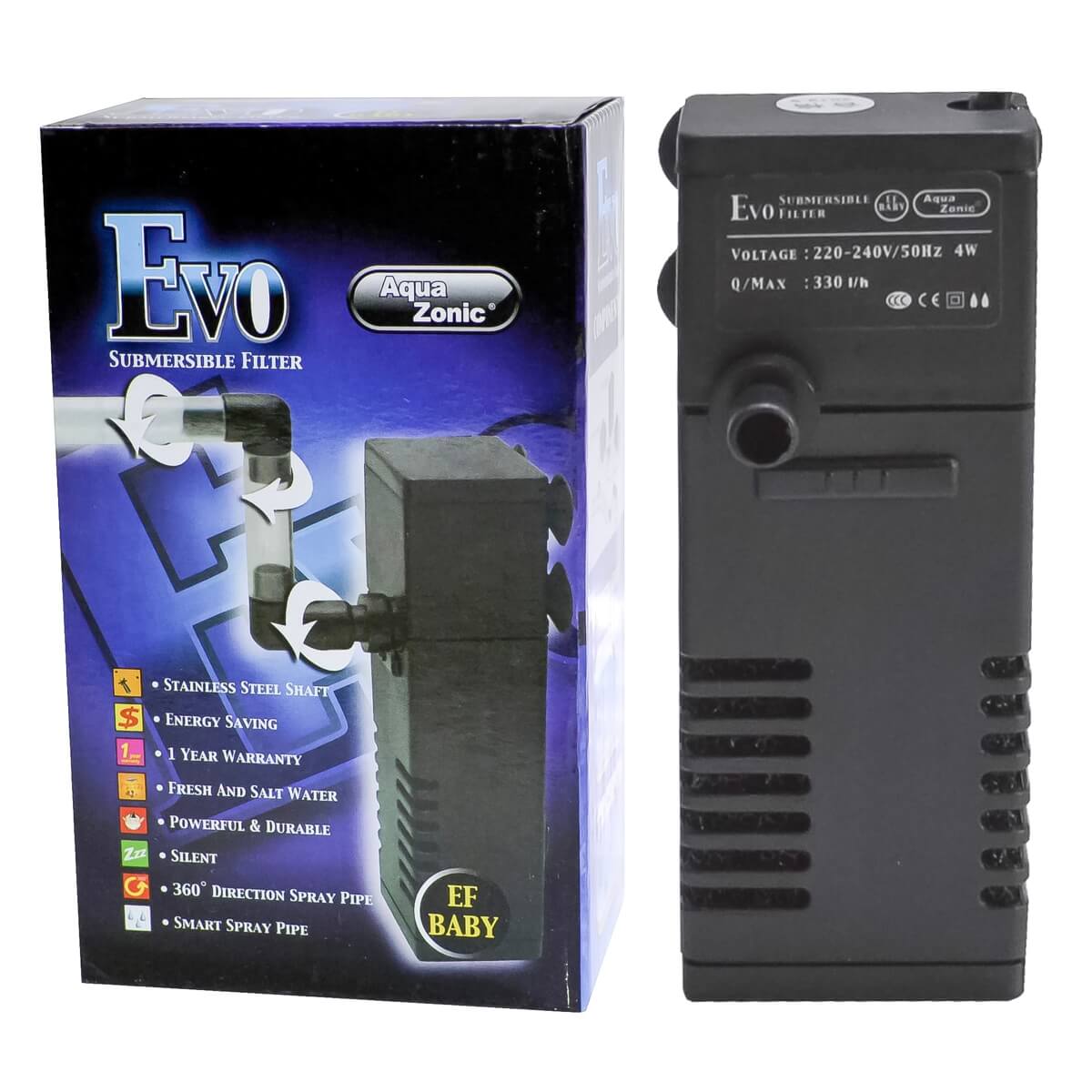 Filtru intern acvariu mic Evo Baby Submersible Filter 5 Evo Baby Submersible Filter, filtru de apa acvariu compact cu burete intern, ideal pentru filtrare biologica si mecanica in acvarii mici.