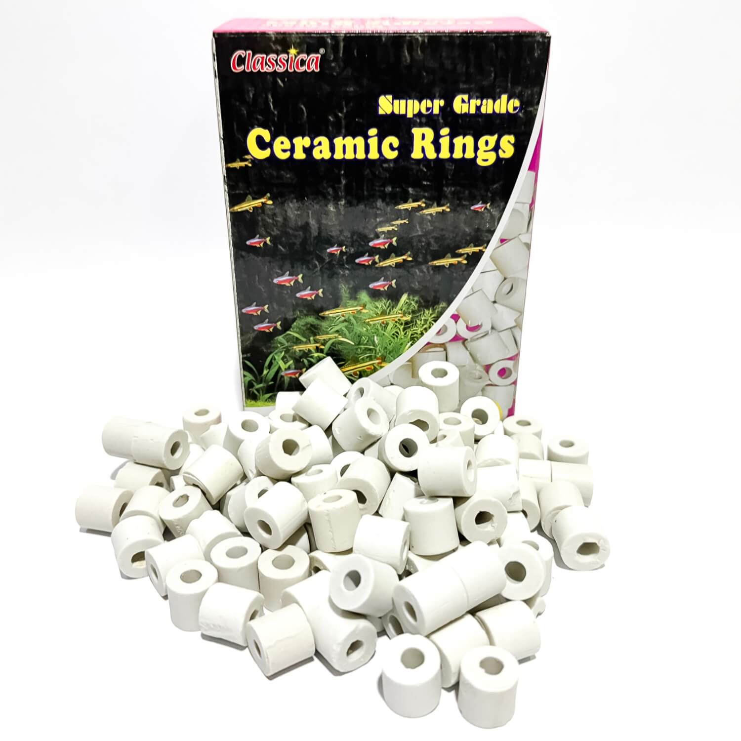 Inele ceramice pentru filtru acvariu Classica Super Grande Ceramic Rings 500 gr 5 Inele ceramice din argila naturala, fara aditivi, ideale pentru colonii bacteriene stabile. Material filtrant acvariu esential pentru un mediu acvatic sanatos. Ceramica filtru acvariu ce nu influenteaza parametrii apei.