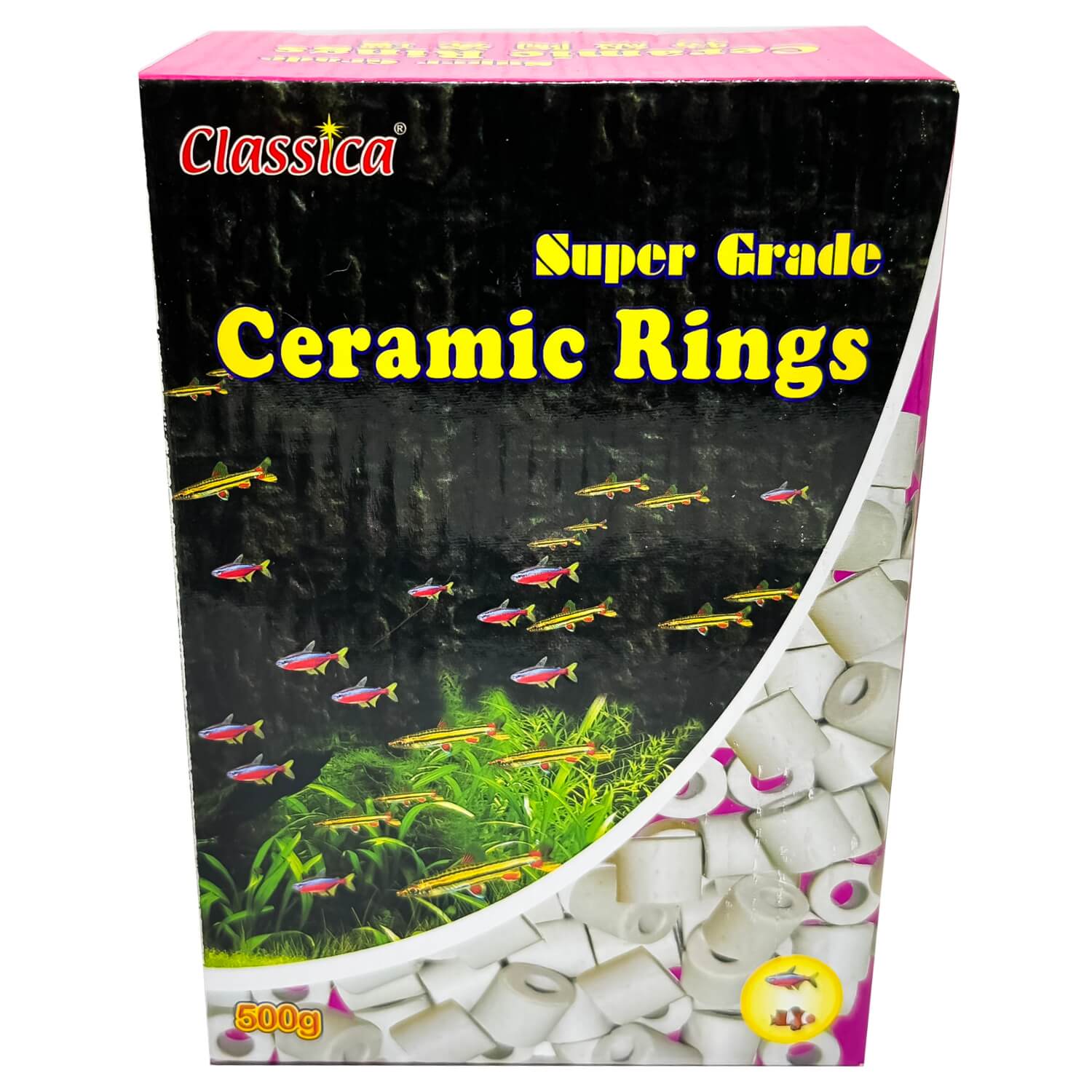 Inele ceramice pentru filtru acvariu Classica Super Grande Ceramic Rings 500 gr 6 Inele ceramice compatibile cu toate tipurile de filtre externe si interne. Material filtrant acvariu eficient, asigurand apa curata si sanatoasa. Ceramica filtru acvariu Classica Super Grande sustine echilibrul biologic din acvariu.