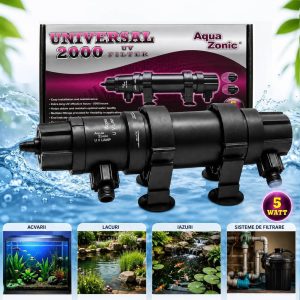 Lampa UV acvariu 5W Aqua Zonic cu ambalaj si utilizari pentru acvarii, lacuri, iazuri si sisteme de filtrare