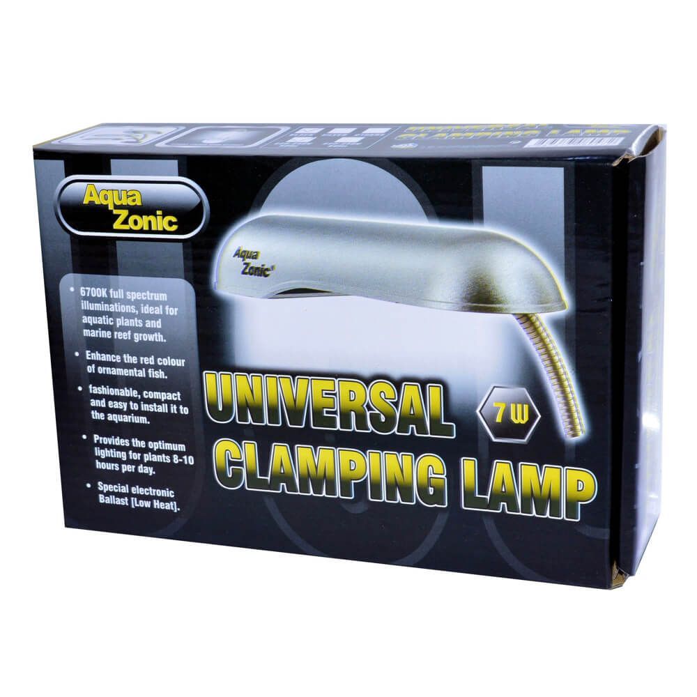 Lampa acvariu Aqua Zonic Clamping 7W neagra 5 Lampa acvariu Aqua Zonic Clamping 7W neagra – Lampa acvariu nano eficienta, perfecta pentru solutii iluminare acvariu moderne si economice. Lampa acvariu Aqua Zonic Clamping 7W neagra este o lampa acvariu nano proiectata pentru acvarii de pana la 30 litri, ideala pentru solutii de iluminare acvariu eficiente si economice. Caracteristici: Putere: 7W, cu spectru special de 6700K, asigurand o iluminare optima pentru plante si pesti. Dimensiuni unitate iluminare: 17,5 cm lungime, 5,8 cm latime, 3 cm inaltime. Culoare: Negru, pentru un aspect modern si elegant. Bec inclus: PL 7W 6700K. Prindere sigura: Se monteaza usor pe marginea acvariului cu un sistem propriu de fixare. Balast electronic: Dotat cu intrerupator pentru o utilizare simpla si rapida. Inaltimea minima la care se ridica lampa dupa montarea pe acvariu: 6,5 cm. Bec PL 7W 6700K inclus. Producator: Aqua Zonic Model: Universal Clamping Lamp 7W culoare neagra ( AL105 ). Beneficii: Iluminare eficienta: Interiorul reflectorizant reduce pierderile de lumina, oferind un iluminat puternic si uniform. Economica: Consum redus de energie, doar 7W. Design practic: Forma compacta si usoara se integreaza perfect in orice decor acvariu. Aplicatii: Aceasta lampa este ideala pentru acvariile de dimensiuni mici, unde este necesara o iluminare puternica si uniforma. Perfecta pentru acvarii cu plante si pesti exotici, lampa de acvariu Aqua Zonic Clamping 7W neagra imbunatateste aspectul si sanatatea mediului acvatic.