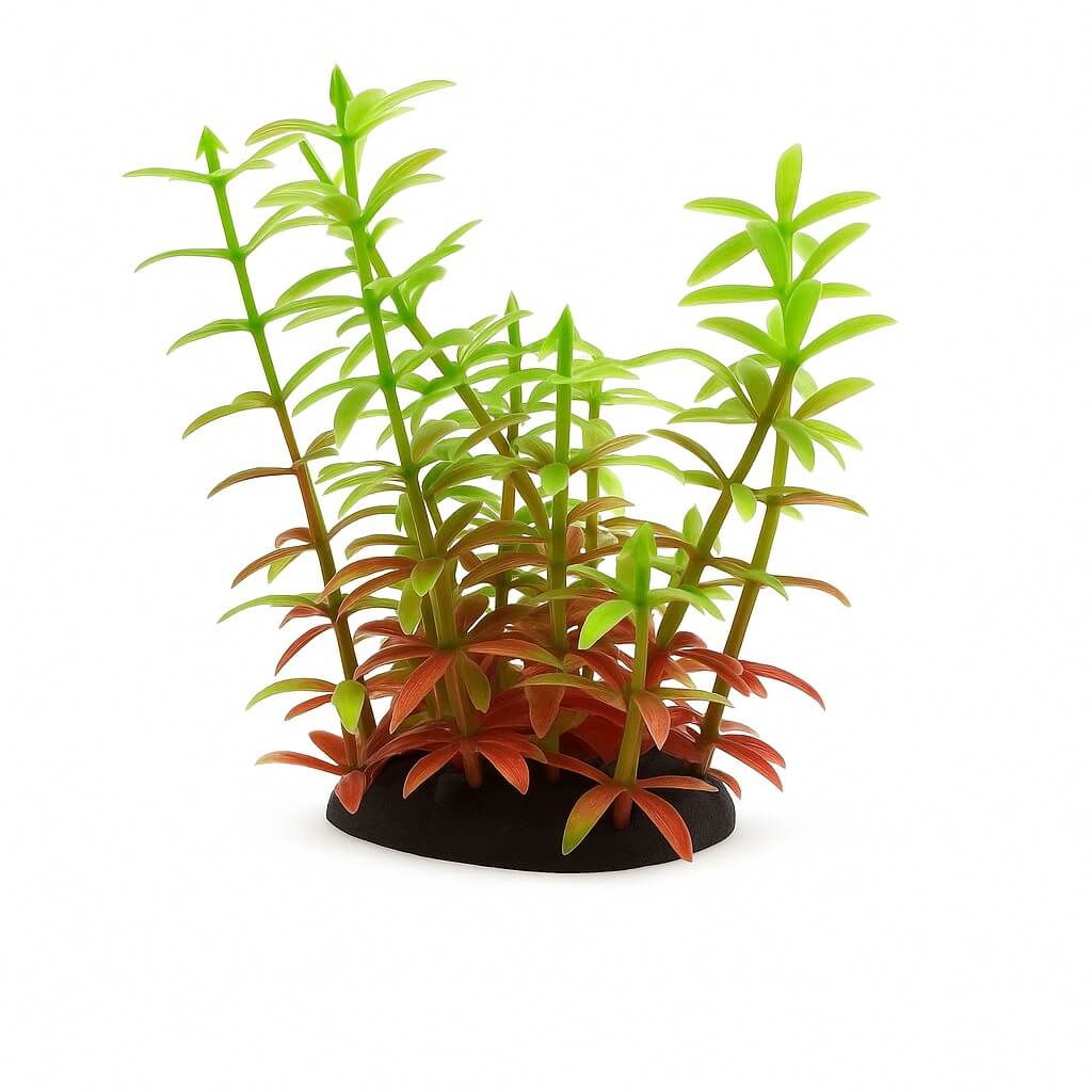 Plante de acvariu artificiale 8 cm Elodea rosu verde 4 Plante de acvariu Elodea contrasteaza perfect pe pietris inchis; plante artificiale realiste si flori artificiale pentru acvariu usor de instalat in orice aranjament.