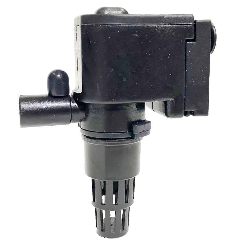 Pompa de apa pentru acvariu Mini Power Head 400 l/ora 2 Pompa de apa pentru acvariu cu debit max. de 400 l/h. Mini power head utilizat la acvarii, ca pompa de apa mini fantani arteziene, la filtrele de fund, filtre de burete etc. Cap pompa acvariu cu utilizari multiple. Materialele din care este fabricat acest produs garantează o durată de viață mare. Ușor de curățat și de întreținut. Acest mini power head ofera performante excelente, fiind potrivit pentru recircularea apei in acvariu si crearea de mici fluxuri de apa ca pompa de apa mini fantani arteziene. Beneficiaza de un design compact si eficienta energetica, asigurand un mediu curat si sanatos pentru pesti si plante acvatice. Detalii tehnice: Debit maxim: 400 l/h. Înălțimea maximă a coloanei de apă ridicată: 0,4 m. Consum electric: 4W. Dimensiuni: 7 cm (Lungime) x 3,3 cm (lățime) x 8,7 cm (înălțime inclusiv conul de absorbție). Diametrul exterior al ștuțului de evacuare a apei: 12 mm. Lungimea cablului de alimentare: 110 cm
