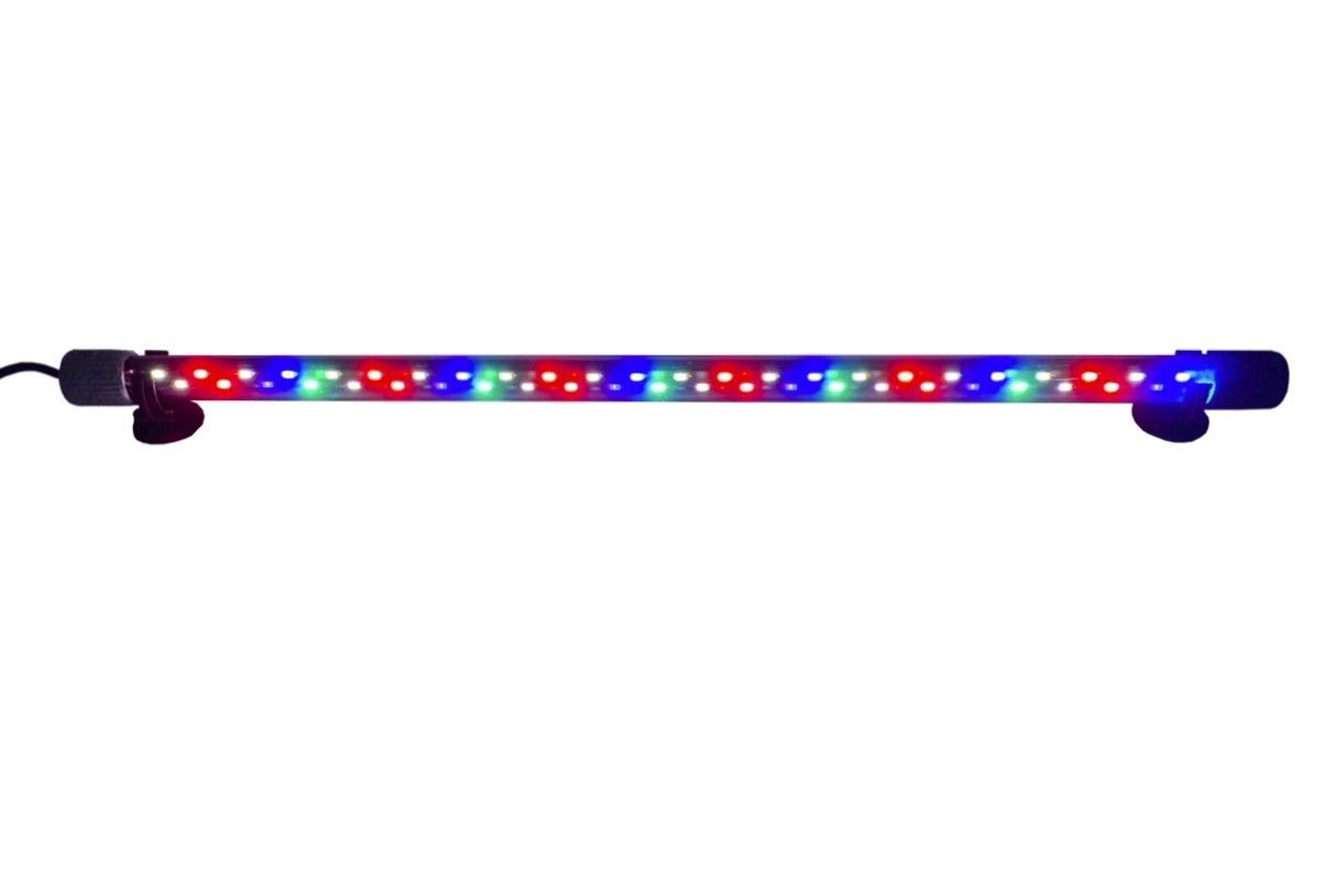 Corp iluminat led 56 cm lumina compozita 48 leduri 5 Corp iluminat led 56 cm cu 48 leduri. Lumina acvariu compozita, lampa led acvariu plantat, lumina submersibila RGB pentru un efect colorat si captivant. Acest corp iluminat LED 56 cm lumina compozita cu 48 de LED-uri este solutia ideala pentru iluminarea acvariilor plantate. Aceasta lampa LED acvariu plantat ofera o lumina compozita de inalta calitate, perfecta pentru a imbunatati vizual si a sustine sanatatea plantelor acvatice. Caracteristici: Lungime: 56 cm Numar LED-uri: 48 dispuse pe doua randuri, pentru o iluminare intensa. Lampa are leduri: rosii, verzi, albastre și albe Culoare iluminat: Lumina compozita RGB, cu multiple optiuni de combinare a culorilor Consum de energie: 24W, eficienta energetica ridicata Diametru lampa: 22 mm, design subtire si elegant Lungime cablu: 140 cm pentru flexibilitate la instalare Tensiune alimentare: 220-240V 50-60Hz, cu operare la tensiune joasa pentru siguranta maxima Beneficii: Lumina compozita de calitate: Optimizeaza cresterea plantelor acvatice si imbunatateste aspectul general al acvariului. Iluminare reglabila: Poti alege intre diferite moduri de iluminare pentru a crea atmosfera dorita in acvariu. Modurile de iluminare: – toate ledurile – albastru + alb – rosu + albastru + verde Siguranta: Lampa functioneaza la o tensiune joasa, eliminand riscul de electrocutare accidentala. Durabilitate: LED-uri de generatie recenta, cu o durata lunga de viata si consum redus de energie. Instalare usoara: Lampa este gata de utilizare, vine echipata cu ventuze pentru fixare sigura pe geam. Aplicatii: Acvarii plantate: Ideal pentru acvariile cu plante acvatice, sustinand fotosinteza si asigurand o iluminare uniforma. Iazuri si fantani arteziene: Lampa submersibila poate fi utilizata pentru a crea efecte spectaculoase in iazuri sau fantani. Iluminat decorativ: Potrivita pentru iluminarea vitrinelor, tavanului sau altor elemente decorative din casa. Aceasta lumina submersibila RGB transforma orice acvariu intr-un spectacol vizual, oferind un iluminat intens si personalizabil. Lampa este usor de montat, eficienta energetic si sigura, facand-o o alegere excelenta pentru pasionatii de acvaristica.