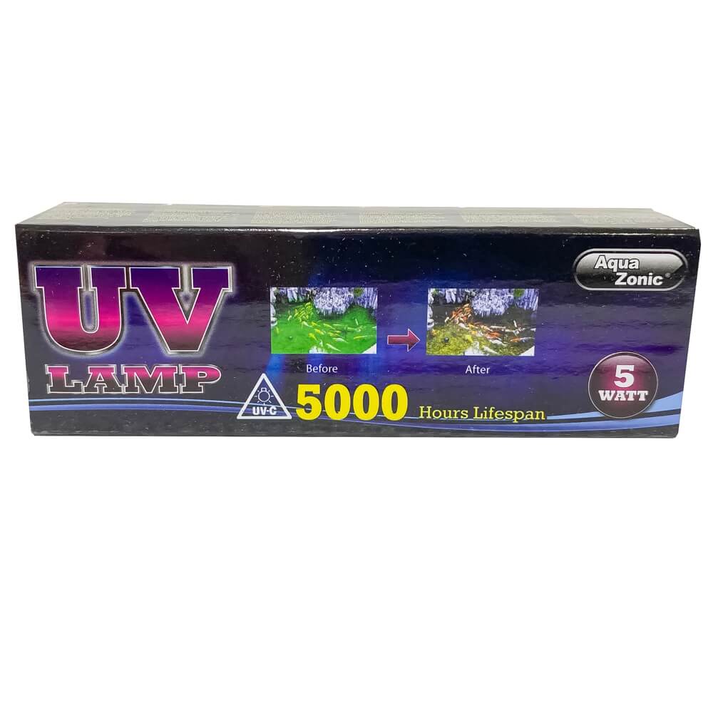 Bec UV 5W 2 Bec UV 5W, Bec ultraviolete, UV-C, ideal pentru sterilizare. Bec lampa UV 5 W de la Aqua Zonic. Un bec germicidal UV eficient in sterilizarea apei. Bec UV 5W Bec UV 5W de la Aqua Zonic, un bec ultraviolete de tip UV-C, ideal pentru sterilizare. Acest bec lampa UV 5 W este un bec germicidal UV eficient in eliminarea bacteriilor si virusurilor din apa acvariilor si iazurilor. Descriere produs: Becul UV 5W este destinat schimbului pentru lampile cu ultraviolete folosite in sterilizarea apei din acvarii (atat dulci cat si sarate) si iazuri. Cu o putere de 5W, acest bec UV ofera o durata medie de exploatare de 5000 de ore, asigurand o functionare de lunga durata si performante excelente in mentinerea apei curate si sanatoase. Caracteristici: Putere: 5W Tip: Bec UV-C cu 2 pini (tip PL) Durata medie de exploatare: 5000 de ore Dimensiuni: Lungime totala fara pini: 10,6 cm; Lungimea partii de sticla: 6,8 cm Becul UV 5W este compatibil cu lampile cu ultraviolete de la Aqua Zonic si alte lampi UV-C similare, fiind un accesoriu esential pentru orice sistem de sterilizare a apei din acvarii si iazuri. Alegand acest bec germicidal UV, veti beneficia de o apa limpede si sanatoasa, protejata de bacterii si virusuri daunatoare.