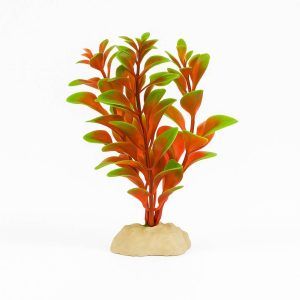plante artificiale mici Red Ludwigia 13 cm, plante rosii acvariu vibrante, plante ornamentale artificiale cu baza ceramica, plante artificiale perfecte pentru nano-tank, culoare durabila si montaj instant.