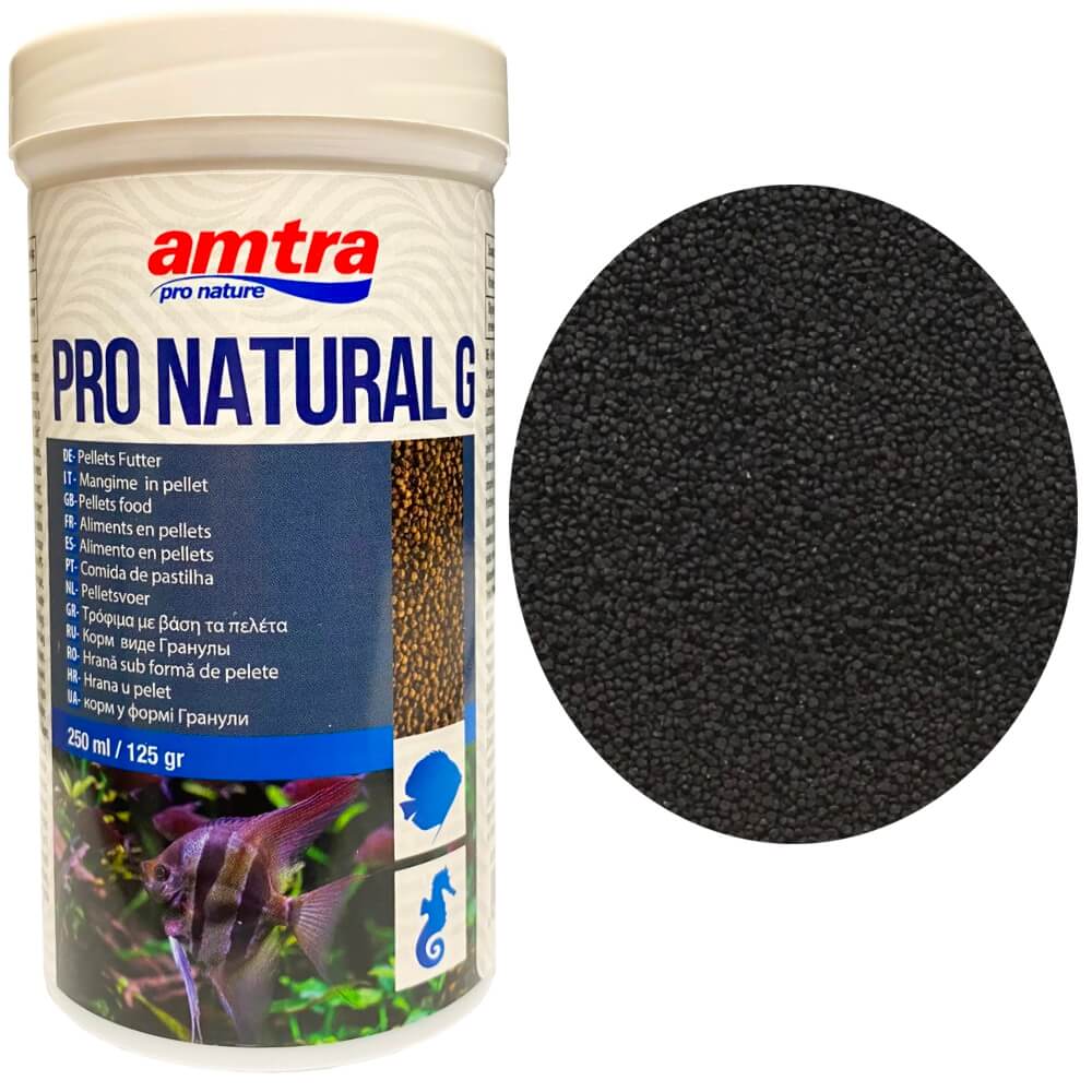 Hrana granulata pesti Amtra Pro Natural G 250ml/125gr. 1 Hrana granulata pesti Amtra Pro Natural G 250ml/125gr, granule pesti acvariu premium pentru hrana pesti exotici, ofera nutritie completa. Aceasta hrana profesionala este special formulata pentru a satisface toate cerintele nutritionale ale pestilor exotici, asigurand o dieta echilibrata si sanatoasa. Cu ingrediente naturale de inalta calitate si o compozitie inspirata din alimentatia din mediul natural al pestilor, Amtra Pro Natural G este solutia ideala pentru cresterea si intretinerea pestilor de acvariu.