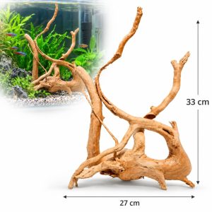 Decor radacina acvariu foto proprie TW16, lemn natural unicat 27 x 33 cm, prezentat cu exemplu de amenajare in acvariu