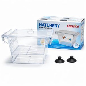 Maternitate pentru pesti exotici Classica, transparenta, cu capac, separator interior, doua ventuze si cutia originala.
