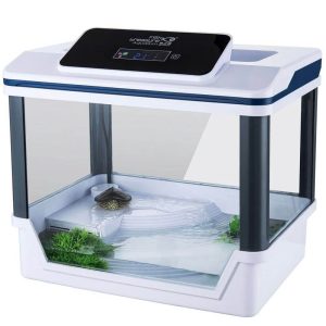 Acvariu broasca testoasa 35 cm cu lumina LED filtru si platforma broasca testoasa. Acvariu ce ofera conditii optime multor specii de broaste testoase de acvariu de marime mica si medie. Sistem de iluminare LED cu smart touch buton. Descopera acvariul ideal pentru broasca ta testoasa un acvariu de 35 cm complet echipat cu lumina LED, filtru, si platforma broaste testoase. Acest acvariu este conceput pentru a oferi conditii optime de viata pentru speciile de broaste testoase de acvariu de marime mica si medie, asigurand totodata un mediu sigur si confortabil pentru prietenul tau cu carapace. Acvariu broasca testoasa 35 cm cu lumina LED filtru si platforma broasca testoasa dotat cu un sistem de iluminare LED modern acvariul vine cu functionalitatea smart touch, permitandu-ti sa controlezi lumina cu o simpla atingere. Iluminarea LED nu numai ca evidentiaza frumusetea naturala a broastei testoase si a acvariului, dar contribuie si la crearea unui ciclu adecvat de zi si noapte esential pentru sanatatea si binele general al reptilei. Filtrul inclus in acest set asigura o curatare eficienta a apei mentinand un mediu curat si sanatos vital pentru dezvoltarea armonioasa a broastei testoase. In plus, platforma proiectata special pentru broastele testoase ofera locul perfect pentru ca acestea sa se odihneasca si sa se incalzeasca replicand conditiile naturale de mediu. Acest acvariu broaste testoase reprezinta solutia completa pentru ingrijirea adecvata a reptilelor acvatice combinand tehnologia moderna cu designul practic. Fie ca esti un ingrijitor experimentat sau abia iti incepi aventura cu broaste testoase, acest acvariu iti va facilita crearea unui spatiu de viata ideal pentru micul tau companion. Alege acest acvariu broaste testoase de 35 cm cu lumina LED, filtru si platforma broasca testoasa si bucura-te de un mediu de inalta calitate pentru reptila ta. Este momentul sa oferi broastei tale testoase un camin sigur, confortabil si estetic placut, care sa incurajeze o viata lunga si sanatoasa. Acvariu broaste testoase de apa construit din sticla cu grad de transparenta ridicata si plastic ABS rezistent. Butonul cu touch control porneste si opreste lumina cu o simpla atingere. Acesta ofera posibilitatea setarii luminii astfel: -doar leduri albe -toate ledurile ( albe si albastre) -doar ledurile albastre ( potrivite ca lumina de noapte ). Display-ul LCD de pe acvariu indica temperatura apei din acvariu iar in functie de aceasta sunt indicate informatii ca: temperatura optima, temperatura scazuta si temperatura prea ridicata. Apa este curatata prin intermediul filtrului intern situat sub platforma brosutelor. Acest acvariu broaste testoase ofera conditii optime broscutelor testoase de apa inclusiv cu o zona confortabila de odihna situata pe platforma de broasca testoasa. Sistemul de iluminare LED 4W este suficient pentru iluminatul acvariului si pune in evidenta coloritul broscutelor testoase cu un consum minim de energie electrica. Contine 12 leduri din care 9 albe si 3 actinic blue. Dimensiuni exterioare ale acvariului: 35 cm (Lungime) x 25 cm (lățime) x 29 cm (înălțime).