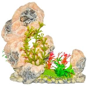Decor acvariu roca cu plante, accesoriu ideal pentru roca acvariu, piatra decorativa acvariu si decoratiune acvariu, oferind un aspect natural si realist. Creeaza un mediu subacvatic echilibrat si atractiv pentru pestii ornamentali si nevertebrate.