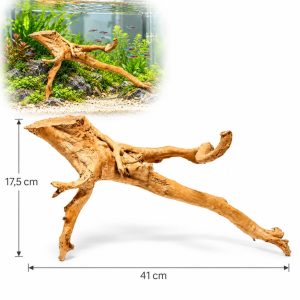 Lemn natural acvariu LM02, 41 x 17,5 cm, prezentat cu exemplu de decor in acvariu