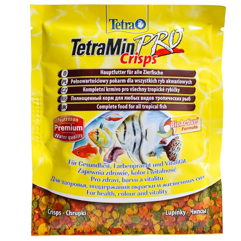 TetraMin Pro Crisps plic Hrana pesti exotici completa 2 TetraMin Pro Crisps – Aplicatii: Ideala pentru hrana zilnica a pestilor exotici din apa dulce. Recomandata pentru acvariile mixte cu specii de dimensiuni si nevoi diferite. Hrana completa pentru crestere optima si intensificarea culorilor naturale. Cum se administreaza: Se recomanda hranirea pestilor de 1-2 ori pe zi, in cantitati mici, care sa poata fi consumate in cateva minute. Ambalaj practic: Disponibila in plic de 12 grame, usor de utilizat si depozitat, oferind prospetime si eficienta maxima.
