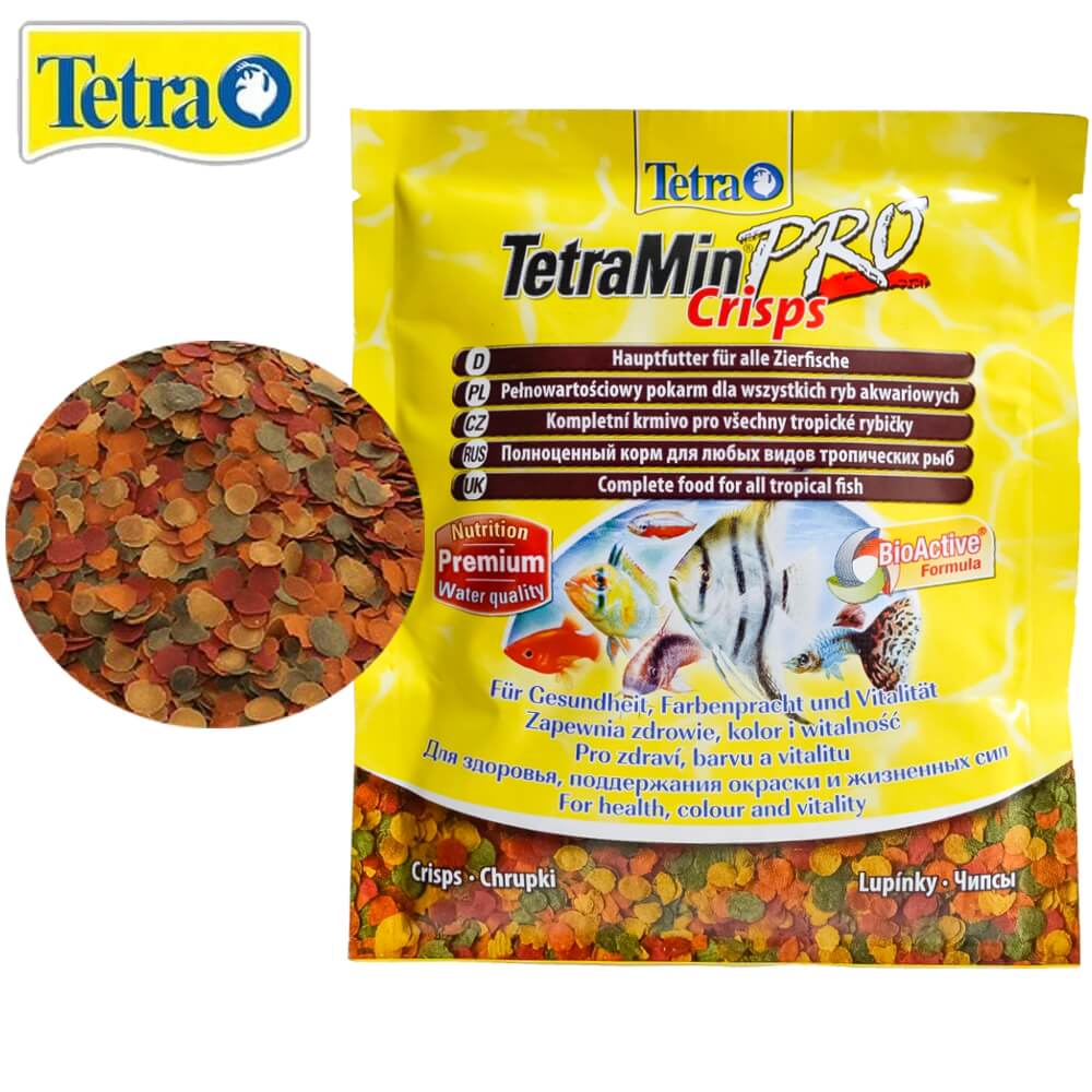 TetraMin Pro Crisps plic Hrana pesti exotici completa 1 TetraMin Pro Crisps, plic Hrana pesti exotici completa – aliment premium pentru crestere sanatoasa, culori vibrante si vitalitate optima a pestilor. Acest plic Hrana pesti exotici completa este special conceputa pentru toti pestii ornamentali, oferind o dieta echilibrata si o nutritie avansata, datorita procesului unic de productie la temperaturi scazute, marca Tetra. TetraMin Pro Crisps reprezinta alegerea ideala pentru acvariile mixte, asigurand o alimentatie completa si reducand poluarea apei.