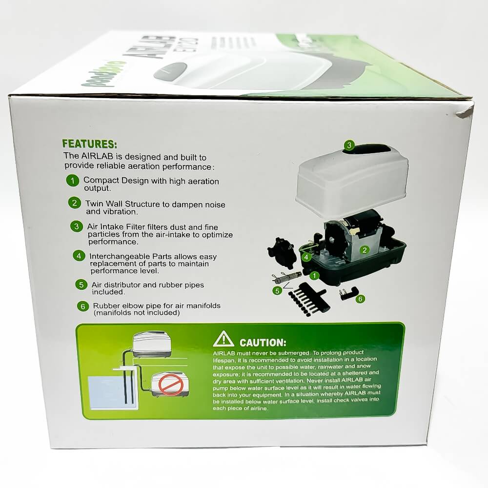Aerator iaz profesional AIRLAB 120 l/min 5 Aerator iaz profesional AIRLAB 120 l/min, compresor aer acvarii, ideal pentru oxigenarea apei. Performanta superioara cu gen de pompe aer Hiblow. Compresor aer acvarii cu performanta inegalabila. Investeste in calitate si rezultate durabile! Aeratorul iaz profesional AIRLAB 120 l/min este solutia ideala pentru oxigenarea eficienta a apei in iazuri si acvarii. Cu un compresor aer acvarii de inalta performanta, acest produs asigura un flux constant de aer de 120 litri pe minut, fiind perfect pentru mentinerea sanatatii si vitalitatii vietuitoarelor acvatice. Acest aerator este echipat cu un motor electromagnetic puternic si fiabil, care functioneaza silentios, asigurand un mediu fara zgomot atat pentru pesti cat si pentru utilizatori. Designul robust si materialele durabile fac din AIRLAB o investitie de lunga durata, potrivita pentru orice tip de iaz sau acvariu. Instalarea si intretinerea aeratorului AIRLAB 120 l/min sunt extrem de simple, fiind compatibil cu prizele standard de alimentare. Datorita consumului redus de energie, acest compresor aer acvarii este o optiune economica si ecologica pentru proprietarii de iazuri si acvarii. Vine echipat cu accesorii de distribuire a aerului. Caracteristici principale: Debit ridicat: 120 l/min Motor puternic si fiabil Functionare silentioasa Usor de instalat si intretinut Consum redus de energie: 70 W Presiune: 0,048 Mpa Utilizari multiple: Aerare iazuri Aerare acvarii Aerare fose septice Folosind aeratorul iaz profesional AIRLAB 120 l/min aveti garantia ca vietuitoarele acvatice au parte de oxigenarea necesara! Acesta poate fi folosit si ca aerator iaz peste in sezonul cald, cand necesarul de oxigen creste odata cu temperatura apei. Avantaje: Aerare puternica si constanta Design ce reduce zgomotul si vibratiile Corp si mecanisme rezistente si durabile Excelent pentru volume mari de apa Aeratorul iaz profesional AIRLAB 120 l/min reprezinta alegerea perfecta pentru oricine doreste sa mentina un mediu acvatic sanatos si bine oxigenat.