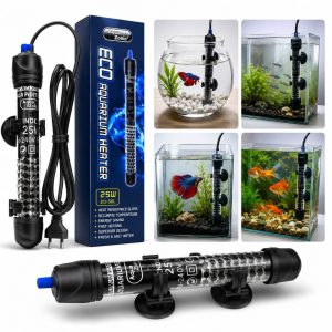 Incalzitor acvariu 25W cu termostat Aqua Zonic, ambalaj, cablu si exemple de utilizare