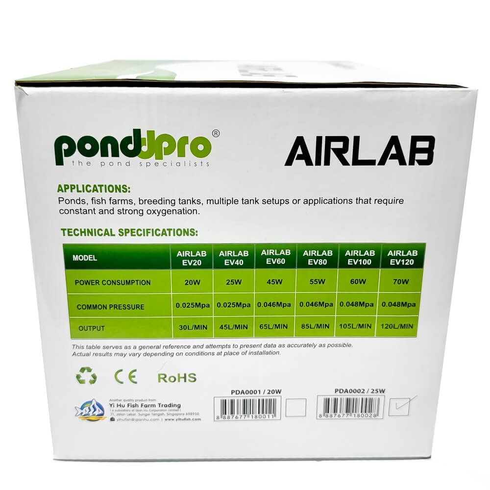 Pompa de aer pentru apa iazuri si acvarii 45 l/min 8 Pompa de aer pentru apa iazuri si acvarii 45 l/min – compresor aer iaz eficient, aerator acvarii si iazuri, ideala pentru o aerare optima a apei. Pompa de aer pentru apa iazuri si acvarii 45 l/min este solutia ideala pentru o aerare eficienta a apei. Acest compresor aer iaz asigura un debit constant si puternic de 45 litri pe minut, fiind perfect pentru aerator de acvarii si iazuri. Designul sau robust si materialele de calitate il fac durabil si rezistent in timp. Cu un nivel redus de zgomot si vibratii, aceasta pompa de aer pentru apa este perfecta pentru a mentine un mediu acvatic sanatos. Este un model multifunctional AIRLAB EV40, folosit cu succes ca pompa aer acvariu, compresor aer iaz, suflanta fosa septica si statie epurare ape uzate. Motorul electromagnetic asigura un consum redus de energie, doar 25W, oferind in acelasi timp o presiune de 0,025 Mpa. Aceasta pompa de aer compresor se remarca prin eficienta sa maxima in aerarea unor volume mari de apa, fie ca este vorba de acvarii sau helestee. Aerator iaz ce ofera oxigenarea necesara pentru a mentine apa curata si pestii sanatosi. Este excelenta pentru a asigura oxigenarea mai multor acvarii sau aerarea iazului. Vine in echiparea standard cu accesoriile din fotografii: Distribuitor aer cu 8 iesiri, dopuri pentru distribuitorul de aer, stut zincat, racord flexibil de conexiune a distribuitorului de aer la pompa si clemele de fixare aferente. Avantaje: Aerare puternica si constanta Design ce reduce zgomotul si vibratiile Corp si mecanisme rezistente si durabile Consum redus de energie Alege pompa de aer pentru apa utila in iazuri si acvarii de 45 l/min pentru a beneficia de o aerare eficienta si de lunga durata.