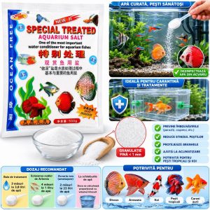 Sare pentru acvariu Ocean Free 500 gr, cu beneficii, dozaj recomandat si utilizare pentru pesti tropicali, koi si carasi aurii