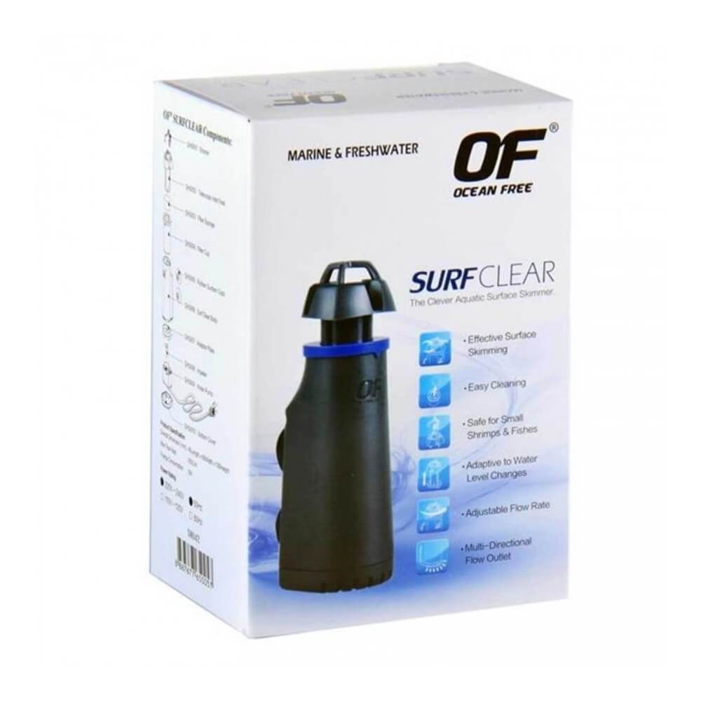 Surface skimmer acvariu Ocean Free SurfClear 10 Surface skimmer acvariu de la Ocean Free model SurfClear. Cel mai eficient skimmer de suprafata acvariu de pe piata. Skimmer acvariu la pret cel mai bun si de cea mai buna calitate. Surface skimmer aquarium SurfClear este un skimmer acvariu apa dulce silentios ce este garantat cu mult mai eficient decat orice alt produs similar. Conceput pentru a colecta particolele ce plutesc la suprafata apei dar si pelicula de grasimi ce se formeaza pe suprafata apei acvariului si care face imposibil schimbul de gaze intre acvariu si mediul exterior. Aspirator de suprafata ce curata in permanenta suprafata apei de micile resturi ce plutesc si astfel ajuta la ilumimnarea mai buna a fundului acvariului. Skimmer de suprafata acvariu ce preantampina formarea unei pelicule fine de uleiuri la suprafata apei. Contribuie la oxigenarea apei. Acest skimmer acvariu amesteca mult mai bine straturile de apa, astfel parametrii apei sunt mai constanti in masa apei. Debit de apa reglabil. Nu pune in pericol absorbtia pestilor de talie mica sau a crevetilor. Se adapteaza singur la modificarile nivelului apei in urma evaporarii acesteia. Evacuarea apei in acvariu se realizeaza multidirectional astfel incat pestii nu vor fi nevoiti sa stea intr-un singur loc in momentul functionarii acestui surface skimmer electric independent. Pastreaza garantat suprafata apei acvariului limpede si curata. Se poate utiliza atat pentru acvariile de apa dulce cat si pentru cele marine. Dimensiuni: 5,6 cm (Lungime) x 4,1 cm (latime) x 13,5 cm (inaltime).