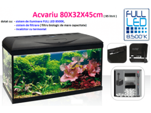 Acvariu FULL LED profesional 95 litri echipat cu sistem de filtrare si incalzitor