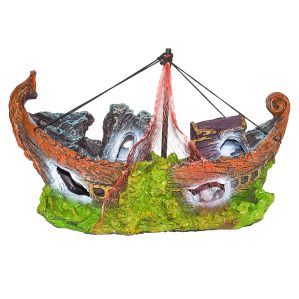 Decor acvariu epava corabie cu plasa, o epava acvariu detaliata, parte dintre cele mai spectaculoase decoruri pentru acvariu.