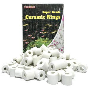 Bioceramica acvariu classica super grande ceramic rings 1000 gr prezentare frontala, inele ceramice albe, material filtrant acvariu poros pentru medii filtrare iaz.
