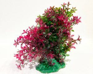 Plante acvariu artificiale Ludwigia rosie 15x12x16cm, accent spectaculos pentru nano sau bazine mari. Plante artificiale dense, plante de acvariu rezistente fara intretinere, plante rosii acvariu cu baza ceramica pentru stabilitate si contrast vizual.