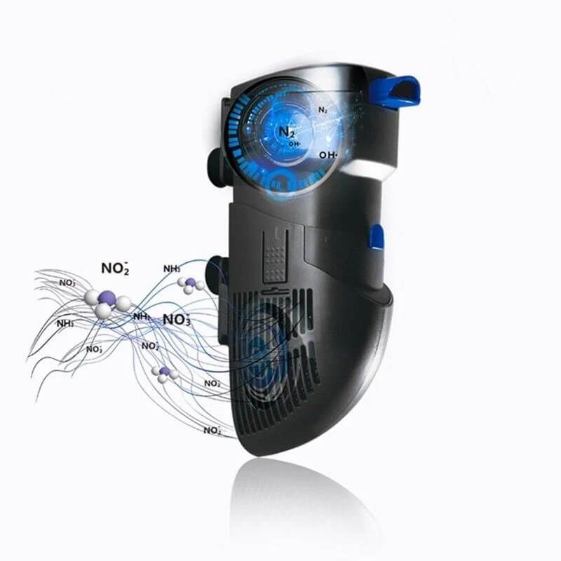 Filtru acvariu Ocean Free Hydra 20 acvarii max.100 litri 17 Filtrul acvariu Ocean Free Hydra 20 nu este doar un filtru obisnuit – tehnologia sa Hydro-Pure accelereaza procesul de filtrare de cateva sute de ori comparativ cu sistemele traditionale de filtrare. Cartusul inovativ Cata-Pure activeaza un ciclu accelerat al azotului, eliminand etape inutile din procesul de curatare a apei si oferind o maturare instantanee a mediului acvatic. Prin acest proces, amoniacul toxic este eliminat rapid si transformat in gaz netoxic, prevenind acumularea nitritilor si nitratilor.
