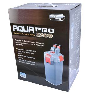 Filtru extern acvariu Aqua Pro 1200 cu UV 7W pentru un acvariu cu apa cu mult mai clara, fara microbi si alge. Filtrele externe cu UV sunt filtre acvariu ce elimina cu pana la 90% riscul de impolnavire a pestilor si aparitia algelor. Filtru acvariu extern cu UV la pret mic si de o calitate incontestabila. Filtrul extern pentru acvariu Aqua Zonic Aqua Pro 1200 este un filtru pentru acvarii de apă dulce și recif. Filtru extern acvariu puternic și silentios. Pompă de amorsare pentru o instalare rapidă. Casolete pentru material filtrant incluse. Filtru extern acvariu Aqua Pro 1200 cu UV 7W foarte fiabil în comparație cu alte filtre de pe piață, acest model de filtru extern și-a creeat în scurt timp un bun renume printre acvariști. Acest model de filtru extern acvariu este dotat cu instalație UVC de 7W pentru un randament mărit al calității filtrării apei acvariului. Prin intermediul instalației UV se obține o apă cu mult mai clară, eradicarea turbidității datorată microorganismelor și a algelor microscopice aflate în suspensie din masa apei ( verzeala apei ). Rata îmbolnăvirii peștilor scade cu până la 90%. Medii filtrante incluse: pad, burete negru, burete albastru, carbune activ, bioceramică. Asigură filtrare biologică, mecanică și chimică. Caracteristici: denumire = Filtru extern acvariu Aqua Pro 1200 cu UV 7W debit = 1200 l/h. indicat pentru acvarii cu volum maxim de 300 litri. inălțime maximă = 1.8 m. capacitate efectivă butelie filtru = 7,29 litri. dimensiuni butelie filtru (fără capac) L = 16 cm, l = 16 cm, H = 28,5 cm diametrul intern al furtunului = 15.2 mm putere consumată = 25 W voltaj alimentare = 230 V compartimente pentru medii de filtrare = 3 medii de filtrare incluse: 1 burete, cărbune activ, bio ceramică. Detalii tehnice: Voltaj: 220 V – 240 V / 50 Hz Culoare: Gri Dimensiuni butelie filtru cu capac: H = 36 cm, L = 16 cm, l = 16 cm.