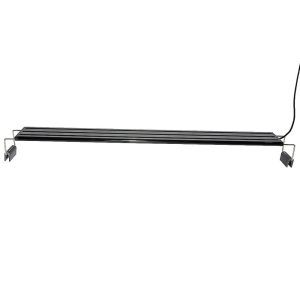 Lampa LED acvariu Fishguard 60 cm extensibila, o lampa acvariu cu leduri ce asigura lumini acvariu ideale pentru un mediu acvatic sanatos si bine iluminat. Lampa acvariu cu leduri in lungime de 60 centimetri ce reinventeaza notiunea de iluminare acvariu printr-un iluminat puternic, intens, de calitate si fara emisie de caldura. Lampa cu led pentru acvariu si cu lumina combinata in doua moduri de iluminare: 28 leduri daylight si 8 leduri moon light. Lampa LED acvariu Fishguard are o lungime de 60 cm si se remarca printr-un design ultra-subtire, cu un corp confectionat din aluminiu durabil. Avantaje: – lampa acvariu cu leduri ce asigura un iluminat intens. – Are un consum scazut de energie electrica ( numai 18 W). – Lumina intensa are un grad ridicat de penetrare a apei. Luminozitatea lampii este de 2-3 ori mai mare decat a altor modele de lampi LED asemanatoare. – Mod dual de iluminare: 28 leduri daylight ( 12000 K ) si 8 leduri moon light. – Nu emite gaze toxice sau alte toxine in mediul inconjurator. – Intrerupator prezent pe cablul de alimentare cu energie electrica. – Corpul lampii confectionat din aluminiu. – Ledurile protejate cu geam din plexic acrilic transparent. – Sistemul de fixare pe acvariu facut din otel inoxidabil. – Se poate monta pe acvarii cu sticla in grosime maxima de 8 mm. Odata montata pe acvariu sistemul de prindere ridica lampa la 5 cm deasupra acvariului. Lampa LED acvariu 60 cm extensibila al carei sistem de prindere pe acvariu culisant ii permite fixarea pe acvarii cu lungimea cuprinsa in intervalul 56 – 70 cm. Ideala pentru iluminarea unui acvariu cu lungimea de 60 cm. Caracteristici: Noua generatie de lampi led Fishguard din care face parte aceasta lampa implica cele mai recente tehnologii de fabricatie si iluminare. Ledurile utilizate sunt diode emitatoare de lumina ce asigura un iluminat intens si de calitate pentru un efect maxim asupra necesitatilor de iluminare ale unui acvariu. Un consum extrem de redus de energie electrica inlocuind cu succes intensitatea luminoasa a lampilor metal-halide mari consumatoarte de energie electrica si o sursa enorma de caldura in acvariu. Culoare lampa: negru Dimensiunile corpului lampii: 55,5 cm (Lungime) x 6,8 cm (latime) x 1 cm (grosime). Nu se foloseste scufundata in apa. Lampa LED acvariu Fishguard 60 cm extensibila este solutia ideala pentru pasionatii de acvaristica care doresc sa ofere cel mai bun mediu de iluminare pentru pestii si plantele lor.