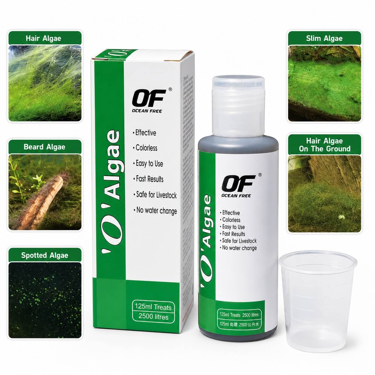 Zero Algae solutie contra alge acvariu pt 2500 l 4 Ocean Free O Zero Algae cu imagini pentru alge filamentoase, alge tip barba, alge verzi si alge pe substrat
