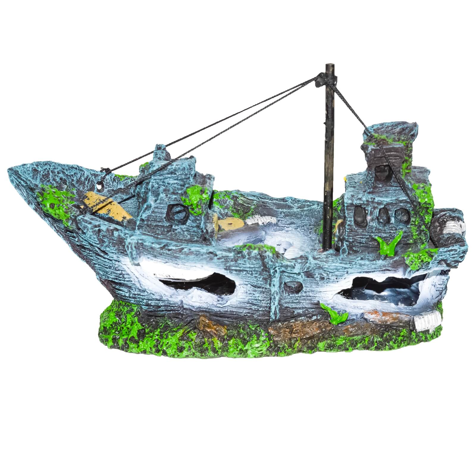 Decor acvariu epavă albastră 30 cm 2 Prim-plan epava albastra, perfectă pentru decor acvariu si integrare in amenajare acvariu pesti