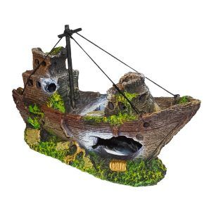Decor acvariu epava de yaht de 30 cm, realizat din rasini plastice, element central pentru epava acvariu si amenajarea acvariului.