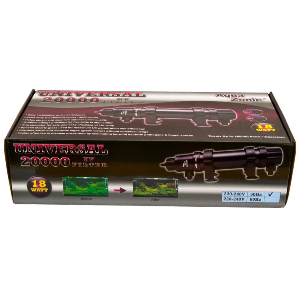 Lampa cu ultraviolete Aqua Zonic 18W 1 Lampa cu ultraviolete Aqua Zonic 18W, lampa ultraviolete dezinfectie si sterilizare acvariu si iaz, asigura filtre UV eficiente pentru apa curata. Lampa cu ultraviolete Aqua Zonic 18W este esentiala pentru pasionatii de acvaristica si proprietarii de iazuri care doresc sa mentina o apa curata si sanatoasa. Aceasta lampa ultraviolete dezinfectie si sterilizare acvariu si iaz ofera performante superioare prin utilizarea tehnologiei UV, asigurand un mediu acvatic clar si lipsit de bacterii si alge daunatoare. Beneficiile utilizarii lampii cu ultraviolete Aqua Zonic 18W Lampa cu UV-C Aqua Zonic 18W este special conceputa pentru a asigura o apa limpede in acvarii de pana la 1500 de litri si iazuri de pana la 20000 de litri. Folosind aceasta lampa UV, vei reduce semnificativ turbiditatea apei, cauzata de algele verzi si bacterii, oferind un mediu sigur si sanatos pentru vietuitoarele acvatice. Caracteristici ale lampii cu ultraviolete Aqua Zonic 18W Putere si eficienta: Cu o putere de 18W, aceasta lampa UV este ideala pentru diverse dimensiuni de acvarii si iazuri. Spectru UV de 250 nm: Lungimea de unda de 250 nm este eficienta in distrugerea algelor verzi si bacteriilor, asigurand o apa limpede. Fara efecte secundare: Utilizarea acestei lampi UV nu prezinta riscuri pentru mediul acvatic, fiind complet sigura pentru pesti si plante. Reducerea riscului de infectii: Lampa scade semnificativ numarul total de germeni, reducand astfel riscul de infectii in acvarii si iazuri. Sistem de siguranta: Lampa este dotata cu un sistem de oprire automata pentru a preveni functionarea accidentala cand este deschisa. Usor de instalat: Cu un cablu de alimentare de 5 metri, instalarea este simpla si flexibila. Design robust: Fabricata din materiale de inalta calitate, lampa este durabila si rezistenta la utilizarea indelungata. De ce sa alegi lampa cu ultraviolete Aqua Zonic 18W? Alegerea unei lampi UV pentru iazuri si acvarii este esentiala pentru a mentine un mediu acvatic sanatos. Lampa cu ultraviolete Aqua Zonic 18W este o solutie eficienta si accesibila pentru filtrarea UV in iazuri si acvarii. Cu aceasta lampa, apa ramane limpede, iar pestii si plantele sunt protejati de bacterii si alge daunatoare. Aceasta lampa UV este perfecta pentru cei care doresc o apa limpede si curata fara a compromite sanatatea pestilor si a plantelor. Prin utilizarea filtrului UV, rata imbolnavirii pestilor va scadea drastic, asigurand un mediu sanatos si atractiv vizual. Cum functioneaza lampa cu ultraviolete Aqua Zonic 18W? Lampa cu ultraviolete Aqua Zonic 18W emite radiatii UVC, care sunt cunoscute pentru capacitatea lor de a steriliza apa prin distrugerea microorganismelor daunatoare. Aceasta lampa UV sterilizare acvariu si iaz este extrem de eficienta in reducerea numarului de germeni si bacterii, prevenind astfel turbiditatea apei si mentinand claritatea acesteia. Alege lampa cu ultraviolete Aqua Zonic 18W pentru a te bucura de o apa limpede si sanatoasa in acvariul sau iazul tau. Aceasta lampa ultraviolete dezinfectie si sterilizare este solutia ideala pentru mentinerea unui mediu acvatic curat si sigur.
