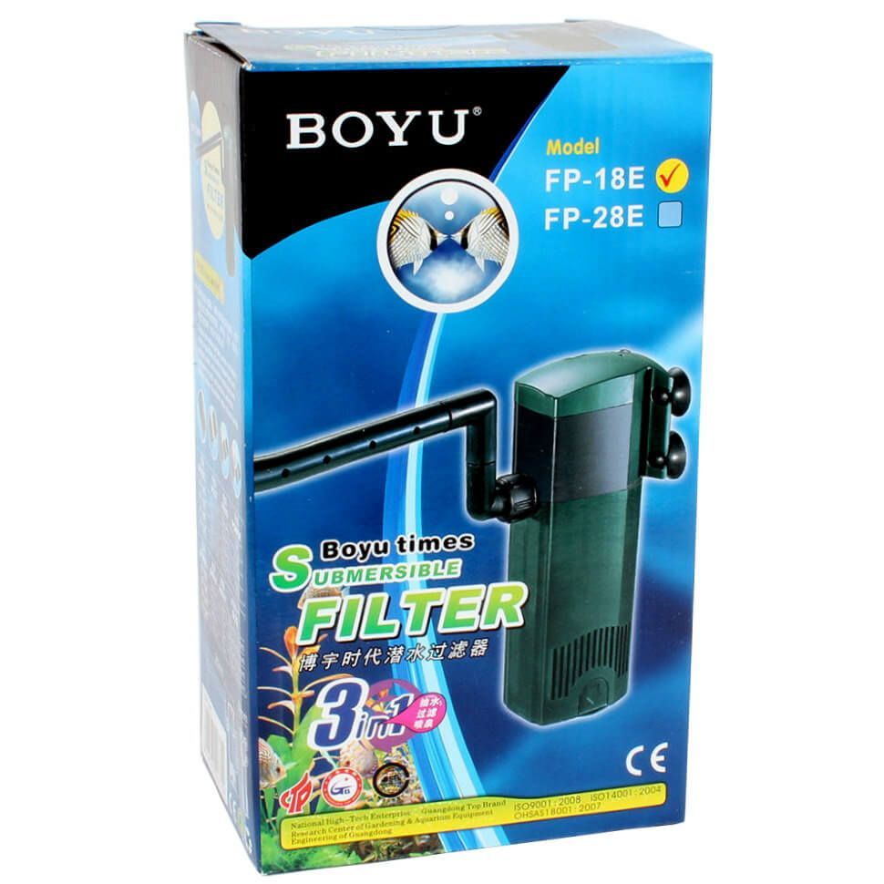 Filtru de apa pentru acvariu maxim 80 litri Boyu 2 Filtrul de apa pentru acvariu Boyu FP-18E este solutia perfecta pentru mentinerea unui acvariu de maxim 80 litri in cele mai bune conditii, oferind o filtrare eficienta si fiabila. Acest filtru de apa pentru acvariu este proiectat sa asigure o claritate superioara a apei si sa elimine particulele de murdarie si toxinele care pot afecta sanatatea pestilor. Dotat cu un motor electric submersibil puternic si silentios, Boyu FP-18E internal filter asigura o filtrare continua si eficienta a apei, imbunatatind considerabil calitatea acesteia si creand un mediu sanatos pentru toate vietuitoarele acvatice.
