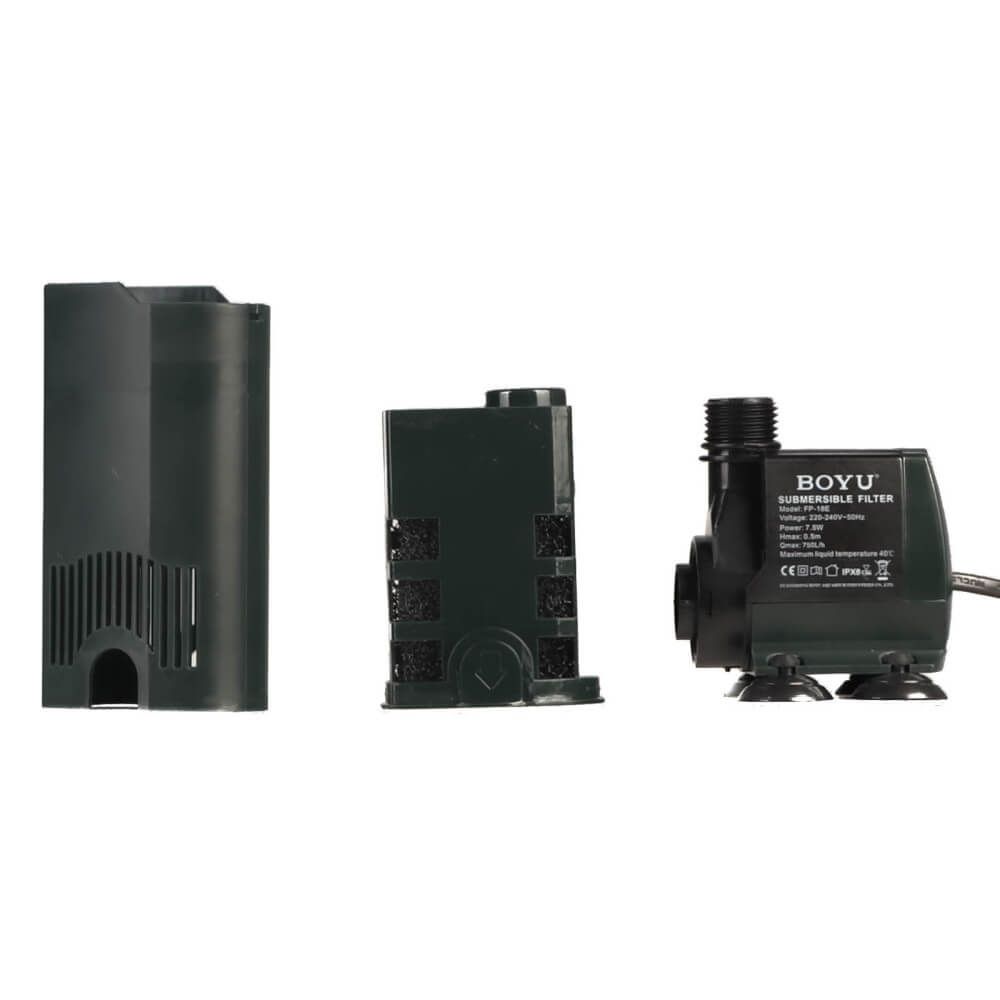 Filtru de apa pentru acvariu maxim 80 litri Boyu 8 Filtru de apa pentru acvariu Boyu FP-18E internal filter – ideal pentru acvarii de maxim 80 litri. Filtru acvariu electric, eficient si compact.