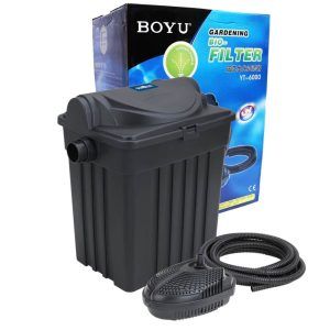 Filtru gravitational iaz cu lampa uv pentru iazuri, asigura filtrare iazuri eficienta. Include pompa filtru iaz si bureti, un set filtru iaz complet pentru apa limpede si mediu sanatos.