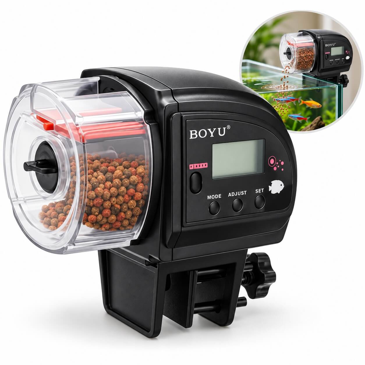 Hranitor automat acvariu BOYU ZW-66 2 Hranitor automat pesti Boyu ZW-66 cu rezervor transparent si display digital