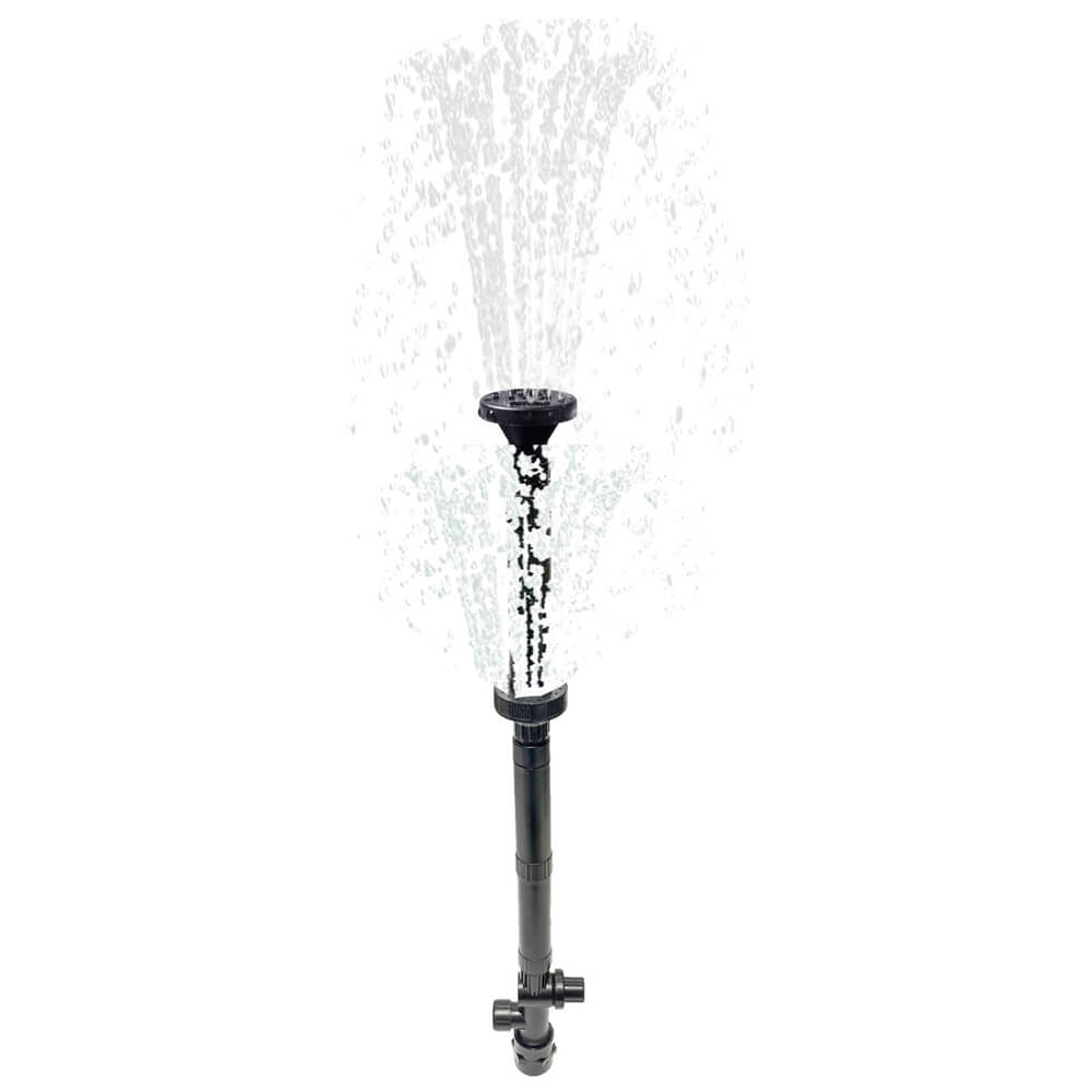Kit fantana arteziana tasnitoare cu doua unitati de dispersie apa 9 Kit fantana arteziana tasnitoare cu doua duze de fantani arteziene din care tasneste apa intr-un mod cu totul deosebit. Kit pentru pompa fantana arteziana compatibil cu pompe ce au un debit de apa cuprins in intervalul 2000 – 15000 litri/oră. Cu cat pompa este mai puternica cu atat inaltimea jetului de apa este mai mare. Kit de dispersia apei pentru fântâni arteziene ușor de montat pe o gamă foarte variată de pompe de apă de dimensiuni diferite. Kit cu doua duze fantani arteziene din care tasneste apa intr-un mod cu totul deosebit atat din capat cat si din partea inferioara. Kit arteziana confectionat din material plastic. Ambalaj: 1 buc. / set. Chitul permite ajustarea debitului de apă având robinetul integrat în partea inferioară a acestuia. Se poate cupla la următoarele tipuri de pompe: – pompe cu ștuțul de ieșire cu filet interior diametrul 32 mm. – pompe cu ștuțul de ieșire cu filet exterior diametrul 32 mm. – pompe cu ștuțul de ieșire cu filet exterior diametrul 46 mm. – Țeavă cu diametrul interior de 41 mm. – Țeavă cu diametrul interior de 53 mm. Înălțimea totală a acestui kit arteziana de dispersie a apei este de 630 mm.