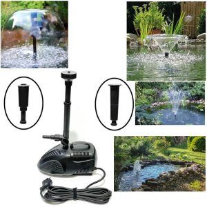 Fantana arteziana de gradina cu debit de 4000 litri / ora suficient pentru a crea un spectacol deosebit. Fantana arteziana tip tasnitoare cu 3 duze dispersoare. Fantana arteziana de gradina dotata cu pompa de apa de cea mai buna calitate. Modelele de arteziene ”SPA” sunt facute sa dureze. Fantana arteziana de gradina de foarte buna calitate facuta sa reziste ani de zile in regim de functionare non stop. Cablul de alimentare are lungimea de 5 metri, fiind destul de lung pentru a permite montarea artezienei aproape uriunde. Fantana arteziana tip tasnitoare dotată cu o pompă de apă de cea mai bună calitate, această fântână arteziana se poate utiliza în scop decorativ ca de exemplu în iazuri, amenajari de apa in curte, acvarii, sisteme de recirculare a apei, irigații, etc. Specificații: – Complet non coroziv. – Pompă de apă submersibilă dotată cu ax ceramc rezistent la uzură și inert la coroziune. – Ușor de curățat și de întreținut. – Design compact, de calitate ce este garantat să funcționeze perioade îndelungate de timp. Domeniu de aplicare: Dotată cu o pompa de apă de cea mai buna calitată, această fântână arteziană se poate utiliza în scop decorativ ca de exemplu în iazuri, grădini, heleștee, acvarii, sisteme de recirculare a apei, irigații, etc. Kit fântână arteziană inclus cu 3 pipe diferite pentru un spectacol de difuzie al apei variat. Tubulatura fântânii arteziene este telescopică pentru a permite ajustarea în funcție de adâncimea apei. Arteziana va fi pusă în funcțiune numai după imersia acesteia în apă. Temperatura maximă de utilizare este de 45 ° C. Parametrii tehnici: Lungimea cablului electric: 5 metri. Cablu electric cauciucat special fabricat pentru lucrul sub apă. Model: SPA-4000B Voltaj: AC230V. Frecvență: 50Hz. Consum de energie electrică: 75 W. Debit maxim: 4000 Litri / Oră. H Max pompă apă: 3 metri. Înălțimea coloanei maxime de apă ridicată este obținută prin introducerea pompei într-un recipient cu apă și conectată la un furtun poziționat pe verticală. Înălțimea la care rămâne apa pe furtun este înălțimea coloanei maxime de apă. Diametrul ștuțului de evacuare a apei: 3/4 Inch. Dimensiuni: 289 X 149 X 177 mm.