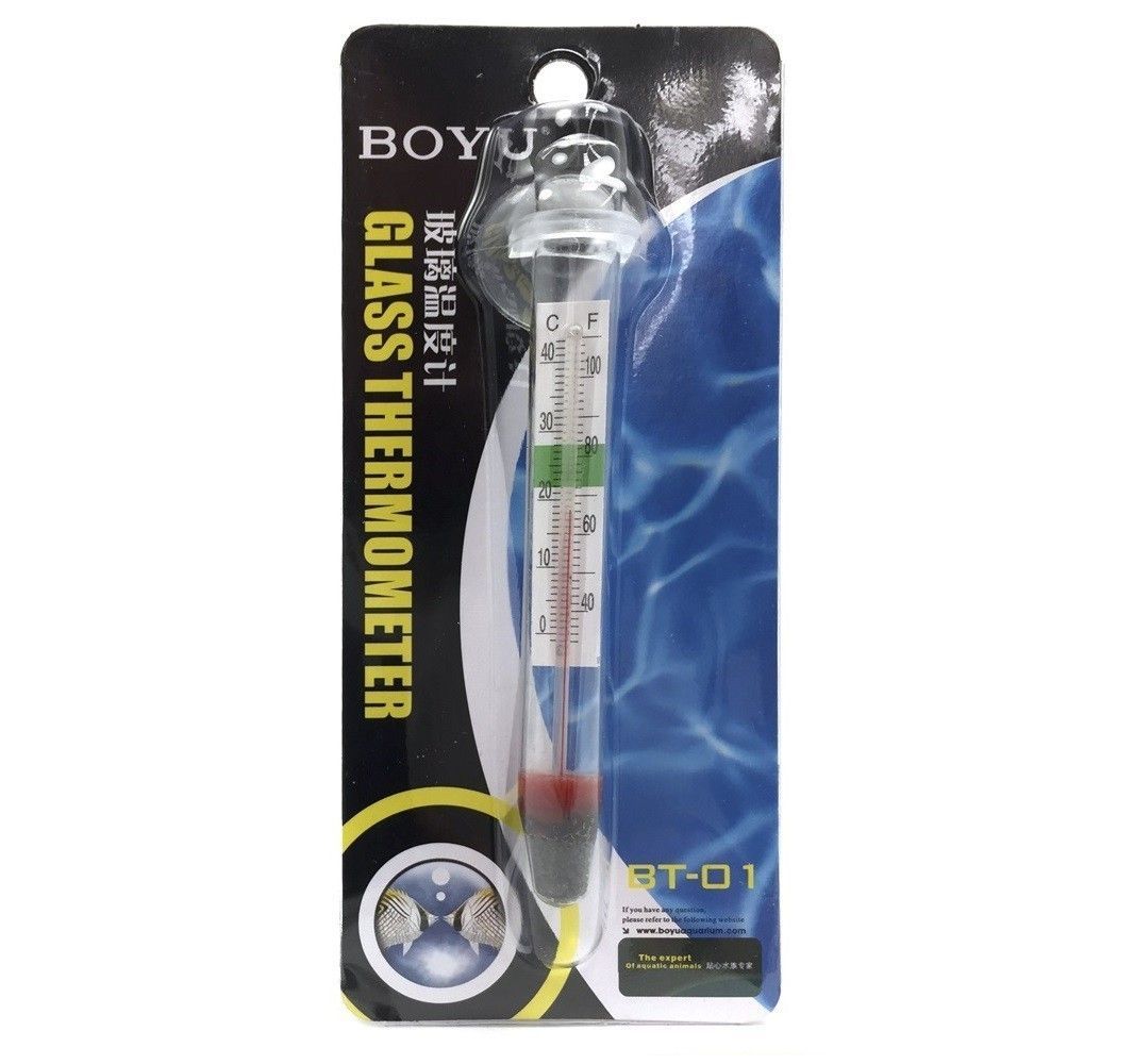 Termometru de acvariu din sticla Boyu BT-01 3 Termometru de acvariu din sticla Boyu BT-01, solutia clasica si eficienta pentru controlul temperaturii. Acest termometru acvariu este usor de utilizat si foarte precis. Alegerea ideala daca vrei un termometru de acvariu fiabil si vizibil clar in apa.