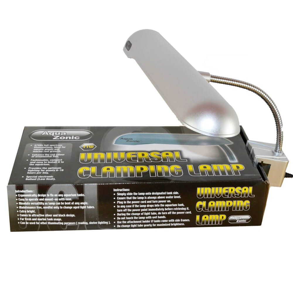 Lampa iluminare acvariu Aqua Zonic 11W argintie 4 Lampa iluminare acvariu Aqua Zonic 11W argintie, lampa de acvariu eficienta, ideala pentru iluminarea acvariilor de max 45L, asigura iluminat optim. Lampa pentru acvariu Aqua Zonic 11W argintie este solutia ideala pentru iluminarea acvariilor de pana la 45 litri. Aceasta lampa de acvariu combina eficienta energetica cu un design compact si elegant, fiind usor de instalat si utilizat. Cu un spectru de lumina de 6700K, Lampa pentru iluminare acvariu marca Aqua Zonic 11W argintie asigura conditii optime pentru cresterea plantelor acvatice si intensifica pigmentul rosu al pestilor exotici, contribuind astfel la un aspect vibrant al acvariului. Lampa cu bec PL de 11W care ofera un iluminat uniform si puternic. Pierderile de lumina sunt reduse la minimum datorita interiorului reflectorizant al lampii. Aceasta lampa acvariu are transformator electronic care asigura un consum redus de energie electrica si randament maxim, fiind astfel o solutie ce economiseste energie electrica. O lampa excelenta pentru iluminarea corecta a acvariilor. Sistemul de prindere este usor de utilizat, permitand fixarea lampii pe aproape orice tip de acvariu. Caracteristici principale: Lampa iluminare acvariu cu spectru complet de 6700K, ideala pentru plante acvatice. Design compact si culoare argintie, potrivit pentru acvarii moderne. Consum redus de energie, doar 11W, cu cablu electric prevazut cu intrerupator. Dimensiuni: Lungime unitate iluminare: 27,5 cm. latime unitate iluminare: 5,8 cm. Inaltime unitate iluminare: 3 cm. Inaltimea minima la care se ridica lampa dupa montarea pe acvariu: 6,5 cm. Aceasta lampa acvariu este perfecta pentru pasionatii de acvaristica care doresc o solutie eficienta si estetica pentru iluminarea acvariilor de dimensiuni mici si medii. Aceasta lampa este ideala pentru acvaristi care doresc sa asigure conditii ideale pentru flora si fauna din acvariul lor, oferind in acelasi timp un element de design care completeaza aspectul general al spatiului.