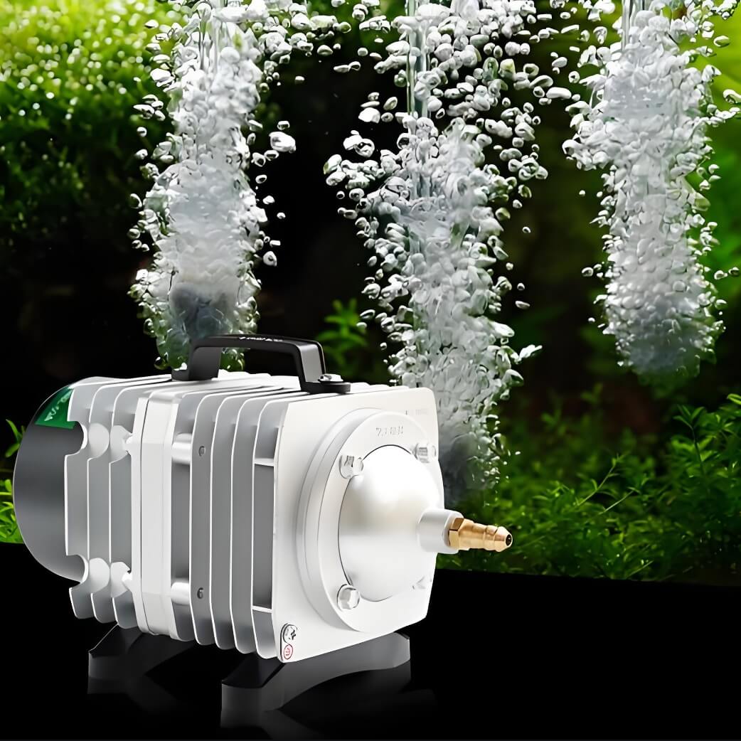 Compresor aer acvarii-iazuri 30 litri / minut 2 Compresor aer acvarii-iazuri 30 litri / minut cu membrana. Poate fi folosit ca aerator iaz, aerator lacuri, aerator piscicol, pompa oxigenare apa iaz. De asemenea poate fi folosit la oxigenarea apei in pastravarii, fose septice sau alte obiective unde este necesară admisia de aer. Motor electromagnetic linear de construcție simplă și eficiență ridicată. Funcționare lină. Consum redus de energie electrică. Capacitate mare a emisiei de aer. Zgomot redus. Durată lungă de exploatare. Tensiune alimentare: 220-240V 50-60Hz Putere ( consum electric): 35 W. Presiune: 0,02 MPa Debit de aer emis: 30 L / min. Greutate: 0,8 kg. Dimensiuni: 130 x 72 x 79 mm. Producator: Boyu Acest produs se poate folosi ca: Pompă aer acvariu, pompă aer iaz, suflantă fosă septică, stație epurare ape uzate. Compresorul vine insotit in cutie de un teu de aer cu 4 iesiri pentru furtun aer cu diametrul de 4 mm.