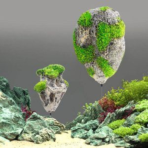 Decor acvariu pietre plutitoare L 12x7x18 cm, perfect pentru acvariu pietre decorative cu ventuze, floating aquarium rocks si acvariu decor insule suspendate.